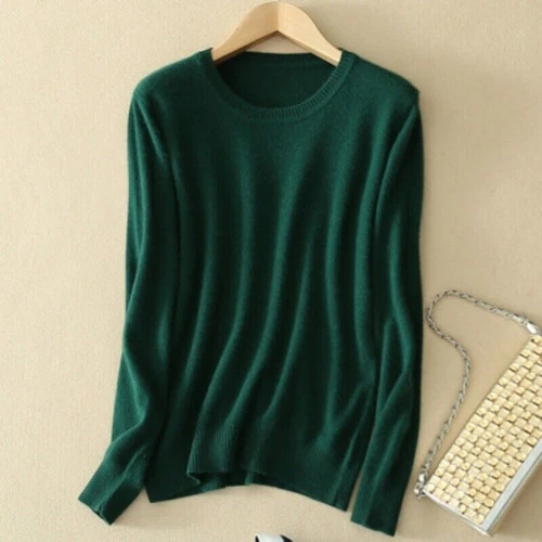 Ladies Wool Cashmere Sweater Knitted Pullover Slim Crew Neck Sweater Solid - Picture 15 of 38