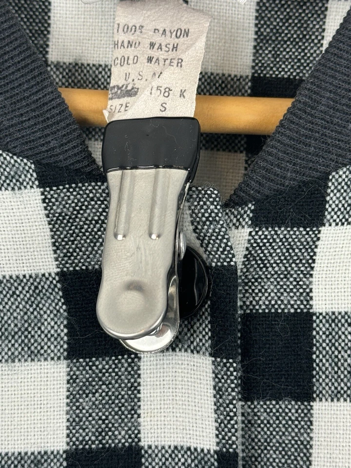 Vintage Mona Lisa Preto E Branco Xadrez Manga Dolman Bombardeiro Tamanho Grande P - Imagem 4 de 4