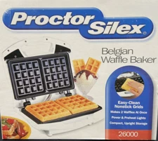 Waffle Maker Belgian Proctor Silex 26000 White Easy Use Compact Storage New YUM