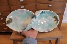 Belle Céramique Grand Plat Ancien Barbotine Poisson Crabe Marin