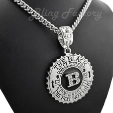 Iced Hip Hop THE BLACK WALL STREET Bling Pendant & 6mm 36" Cuban Chain Necklace
