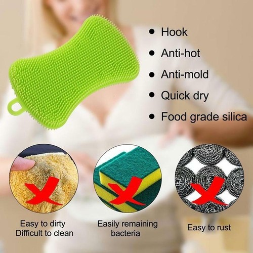 1-5pz Spazzola Lavastoviglie Silicone Pulizia Spugna Scrubber Pentola Padella Cucina - Foto 5 di 17