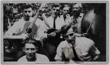 OLD PHOTO MEN INSTRUMENTS GIBSON MANDOLIN GUITARS UPRIGHT BASS HARMONICA 1930S
