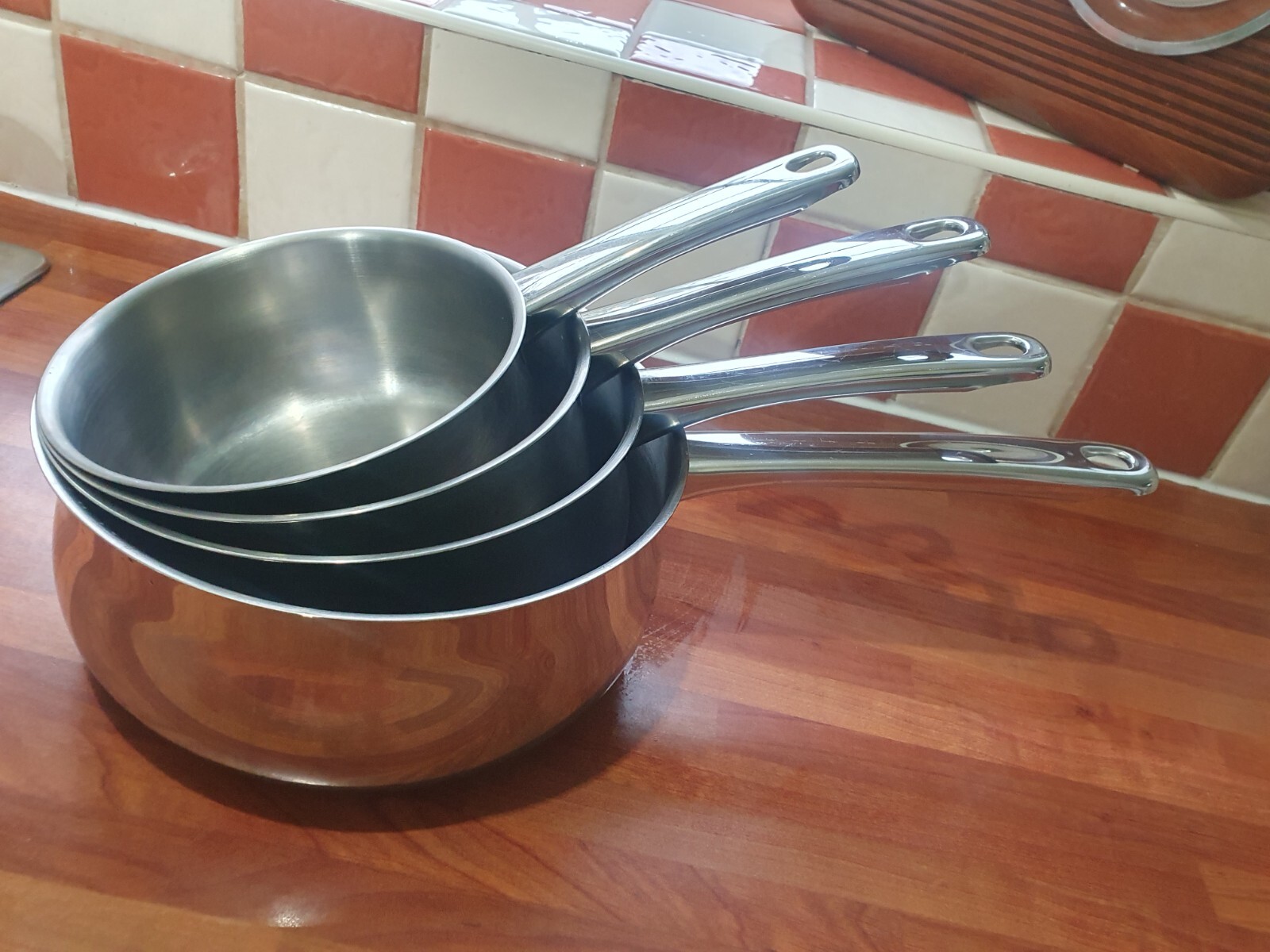 4 Stellar Heavy Stainless Steel Saucepans with Metal Lids 14, 16, 18