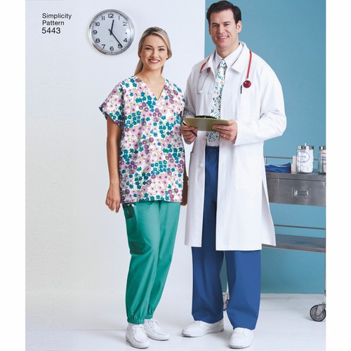 Abrigo de laboratorio unisex Simplicity pantalones exfoliantes camisa corbata patrón de costura 5443 S~XXXL - Imagen 5 de 5