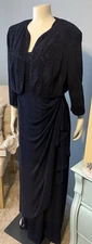 Alex Evenings Women's Empire Waist Bolero Jacket Dress Size 16 Navy, Long Formal