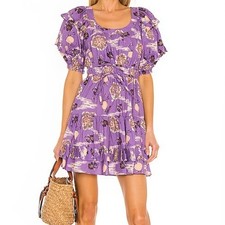 Ulla Johnson Naomi Mini Dress Zinnia Purple Floral Print Puff Sleeve Size 6 NWT