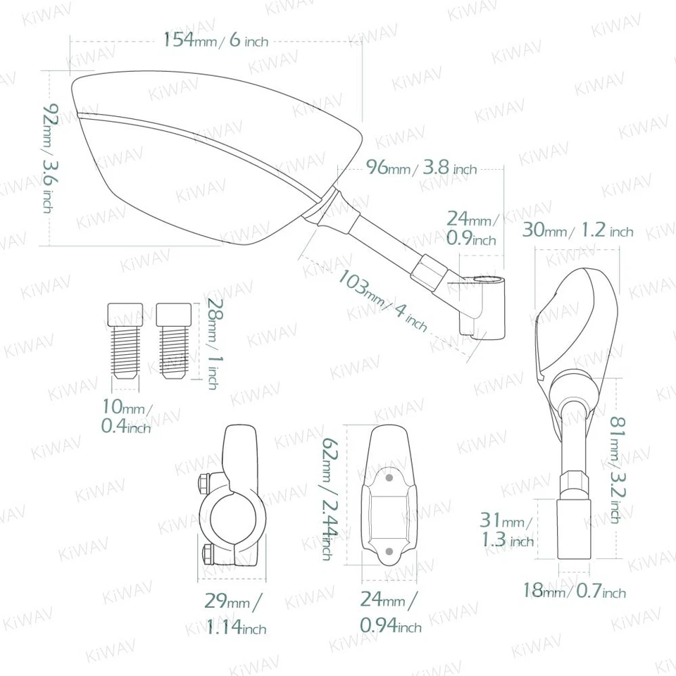 KiWAV Negro Espejos Redline Manillar Montaje Clip Plateado 7/8" se adapta a Can-Am Polaris Foto 2 de 4