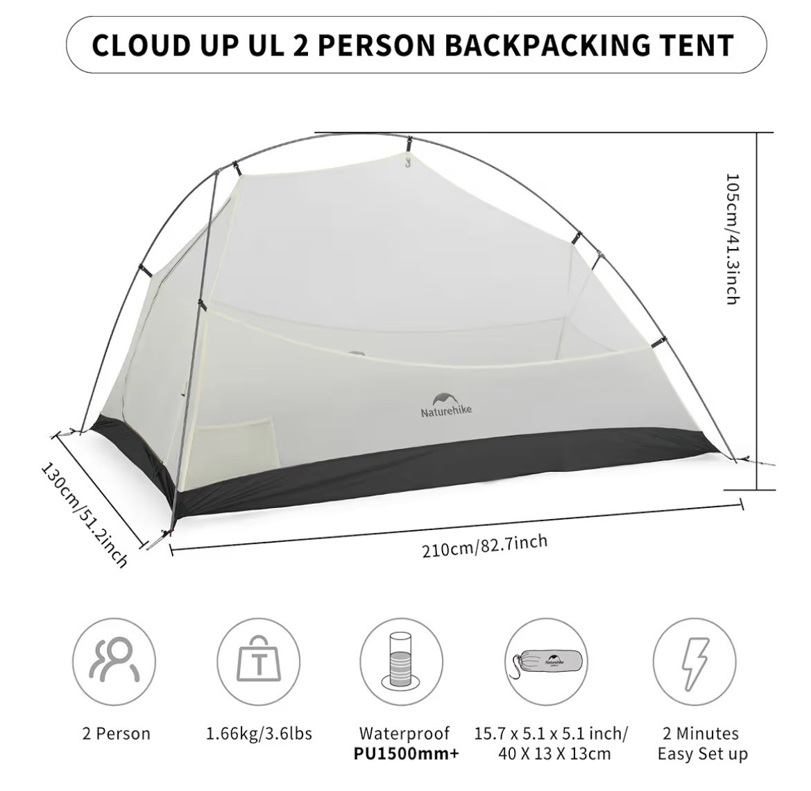 Naturehike Cloud-Up 2 Person Tent Lightweight Backpacking Tent with Footprint!