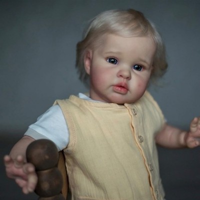 22'' Finished Reborn Doll Painted Baby Girl with Rooted Hair Cloth Body Handmade