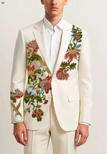 Baroque Bloom Couture Suit with Multicolor Embroidery and Botanical Detailing