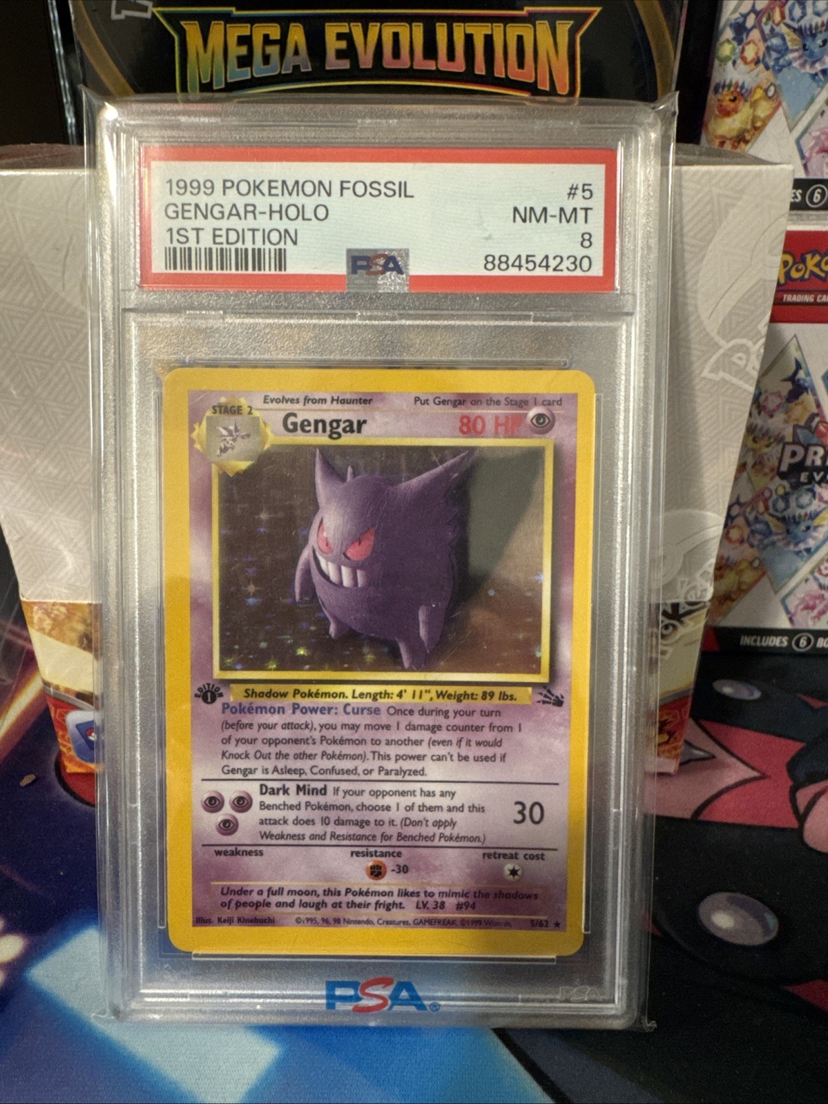 1999 POKEMON FOSSIL 1ST ED #5 GENGAR-HOLO PSA 8