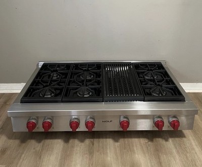 Wolf SRT486C-LP 48  Gas Rangetop Propane 6 Burners + Charbroiler Stainless