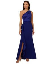 Adrianna Papell One-Shoulder Satin-Trim Draped Gown SZ 8 NWT