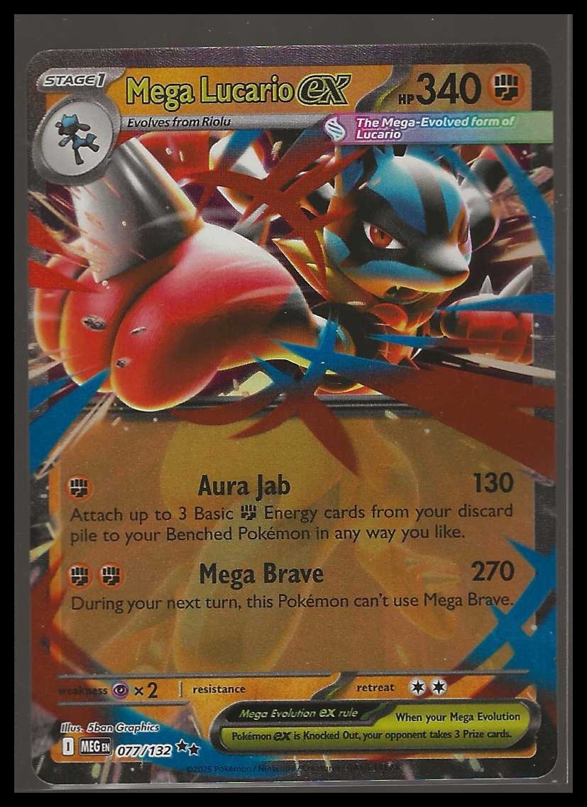 Pokemon TCG Mega Lucario ex 077/132 ME01: Mega Evolution Holo NM/M