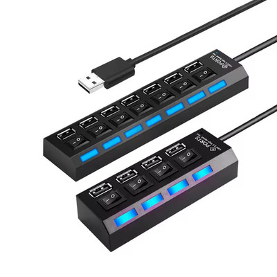 USB Hub 7 Port On/Off Switch High Speed Splitter AC Adapter Cable PC Laptop Lot