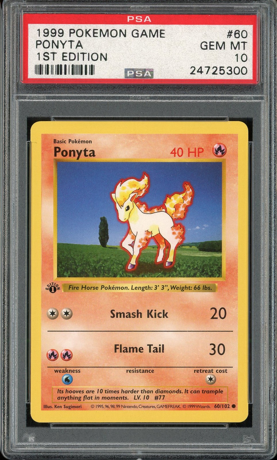 PSA 10 Ponyta 1st Edition Base Set Shadowless 60/102 Pokemon Card