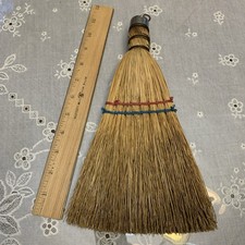 Metal Cap Wire Bound Corn Whisk Broom Red and Blue Strands