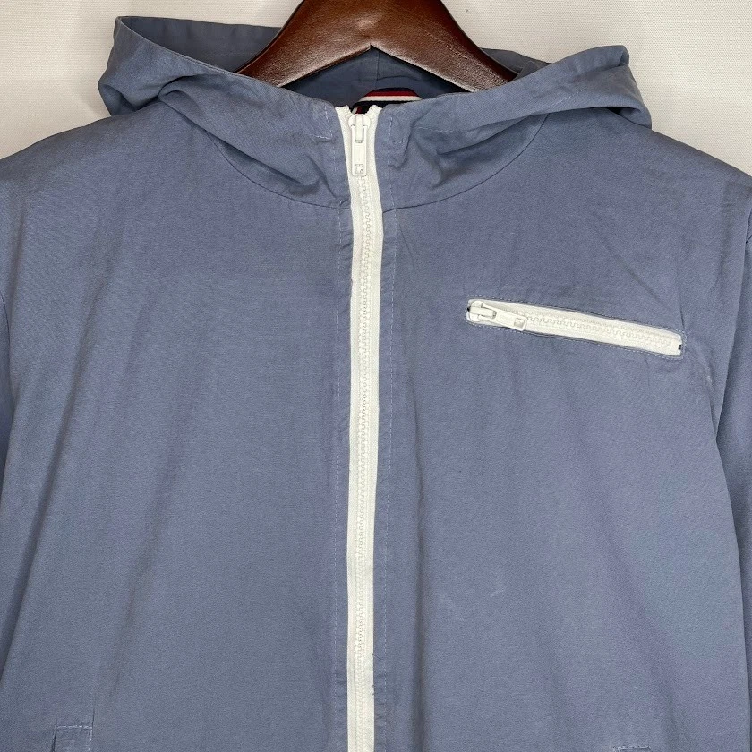 Chaqueta cortavientos John Galt California azul con capucha para mujer OS blanca cremallera Foto 2 de 4