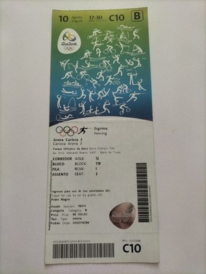 Used Ticket Olympic 10.08. 2016 Rio Olympia C10 Fencing 2