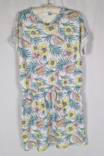 Lou & Grey Dress L Womens White Tropical Floral Cotton Terry Short Sleeve Pocket