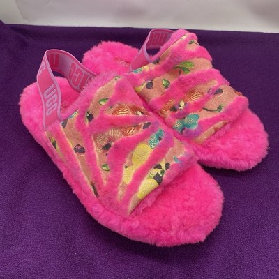 UGG FLUFF YEAH SLIDE PINK TIGER FLOWER SLINGBACK SLIPPER SANDAL WOMENS US 8