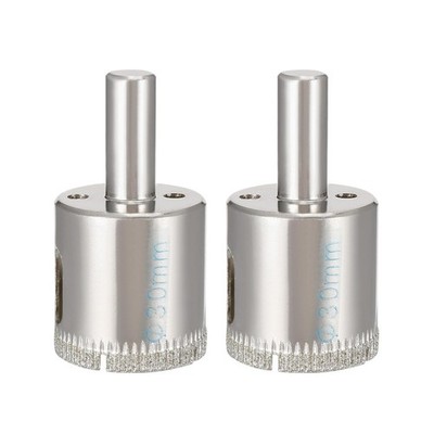 2Pcs 30mm Diamond Particles Coating Tip Hole Saw Drill Bit for Glass