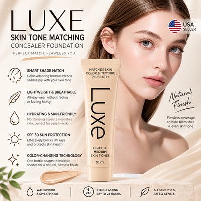 Luxe Color Changing Foundation - Instantly Adapt to Your Skin Tone - Medium 30ml