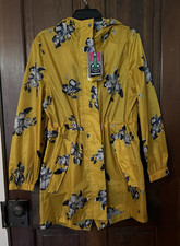 NWT Joules Women's Hooded Waterproof Yellow Floral RIght as Rain Coat Size 8