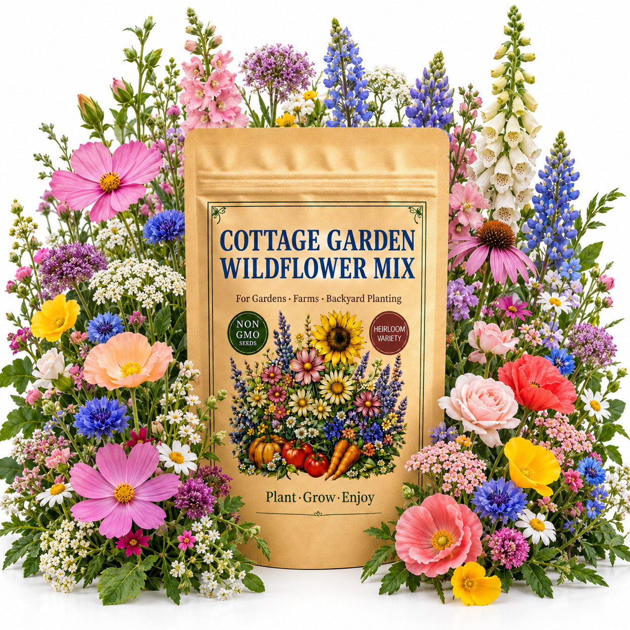 300 Cottage Garden Wildflower Mix Seeds - Flowers for Home Planting Pollinator