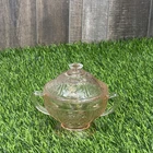 Vintage Pink Depression Glass Covered Candy Dish Floral Possibly Federal Glass