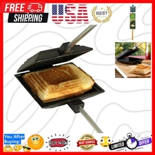 Cast Iron Cooker - Pre-Seasoned Pie Iron Sandwich Maker with Heat-Resistant, ...