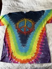 Liquid Blue Peace Men's XL Tie Dye Short Sleeve T-Shirt Vintage Hippie Retro