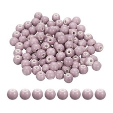 100Pcs 8mm Round Ceramic Porcelain Beads, Mist Pink