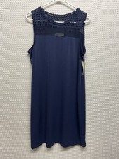 NWT Michael Kors Navy Blue Sleeveless Yoke Mesh Midi Dress Women XL Vietnam