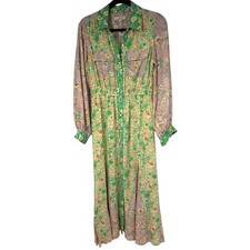 Loft Patchwork Floral Shirtdress Floral Green Lavender Womens XS Long Sleeve