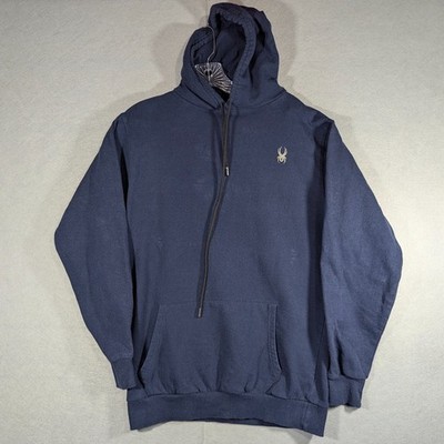 Spyder Hoodie Mens M Blue Pullover Sweatshirt Fleece Lined Logo Sleepwear 