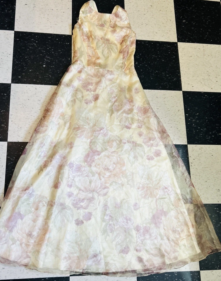 复古 Jessica McClintock 新娘 10 码花卉礼服小屋核心浪漫 Y2K 90 年代 — 第 2/4 张图片