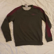 adidas Youth Gray Crewneck Pullover Magenta Stripe Sweatshirt Logo Accent Size S