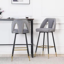 Velvet Bar Stools with Back Support and Footrest, Modern Upholstered Kitchen Isl