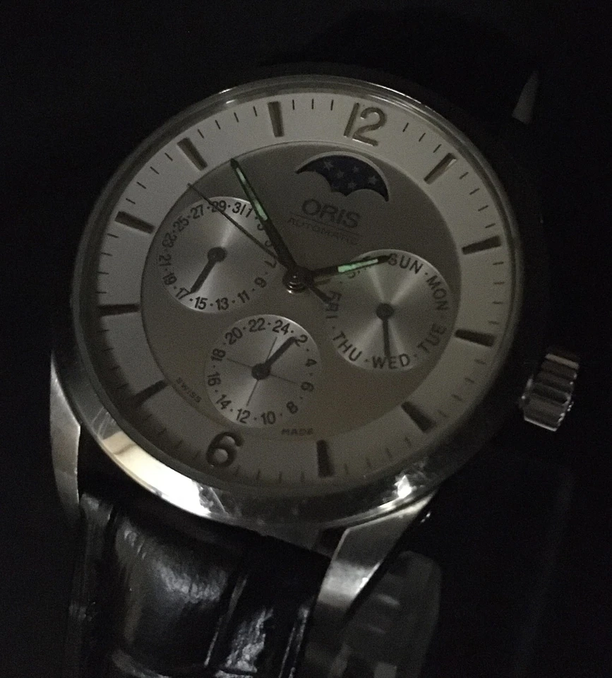 Vintage[Exc+5] ORIS 7506 Silver Automatic Men's Watch moon phase 36mm From JAPAN - Image 3 of 4