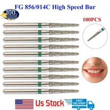 100PC Diamond Burs FG 856/014C Round End Taper High Speed Burr Coarse Grit Green