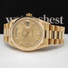 1986 Rolex Day-Date 36 18038 Gold Watch - Champagne Diamond, President - Pre-... 2