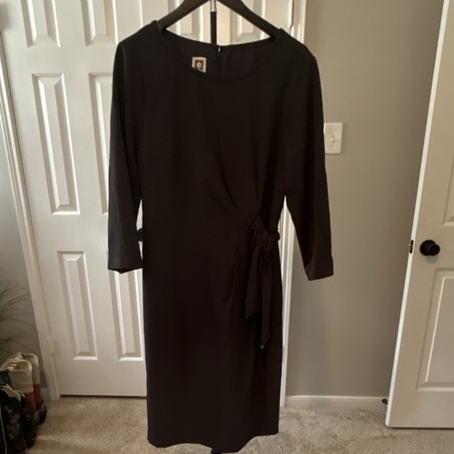 Anne Klein Grey Sheath Dress Knee Length 3/4 Sleeve Tie Accent Zip Size 12