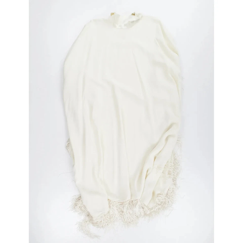 Vestido midi TALLER MARMO para mujer marfil con flecos caftán cuello alto corbata OS RRP 860 Foto 2 de 4