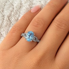 Le Vian 14ct White Gold Aquamarine & Diamond Cluster Ring Size I 14k Designer