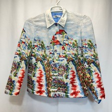 Coldwater Creek Landscape Mural Jacket Womens Medium Blue Village Art To Wear