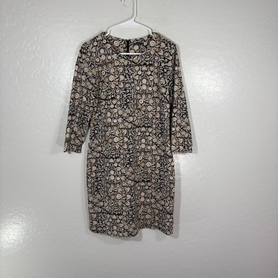 J McLaughlin Dress Womens Medium Black Beige Floral 3/4 Sleeve Stretch Sheath