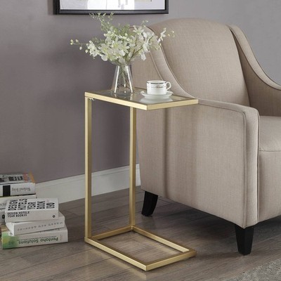 Aggie 10'' Wide Gold Metal C-Shaped Computer Tray Table
