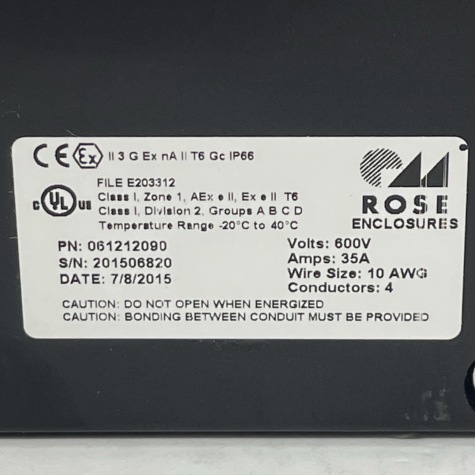 Chromalox Rose Enclosures 061212090 Junction Box ~New Surplus~